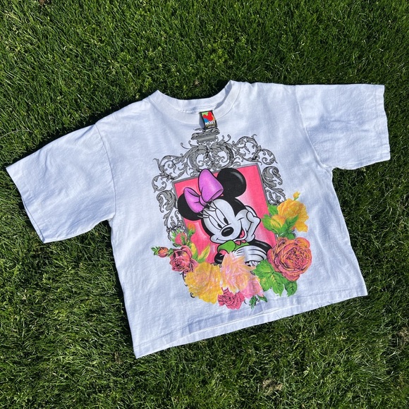 Women’s vintage 90s 80s Disney Minnie mouse rose floral art design crop top tee - Picture 3 of 8